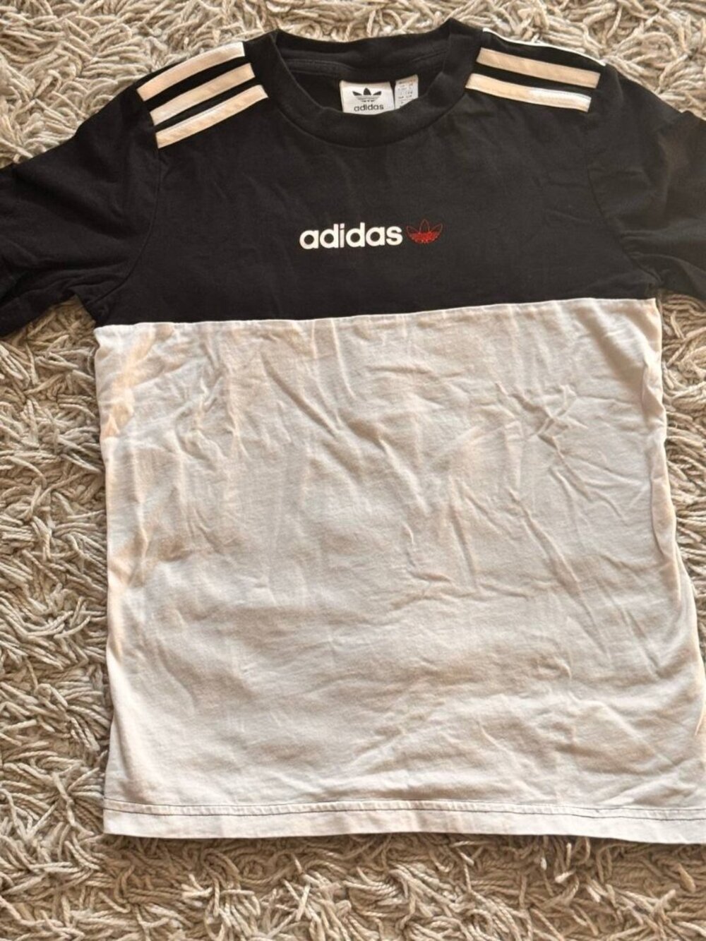 Adidas Boy’s Cotton Color-block T-shirt in Black/White - Size Small